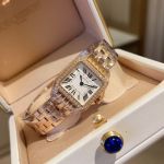 Cartier Stainless Steel Crystal Glass 24MM Square Case Rose Gold Braclet Women's Watch